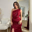 Sexy Burgundy  Mermaid One Shoulder Maxi Long Bridesmaid Dresses For Wedding,WG1771