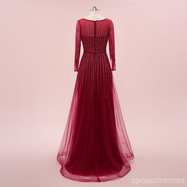 Elegant Burgundy A-line Jewel Maxi Long Party Prom Dresses,Evening Dress,13524