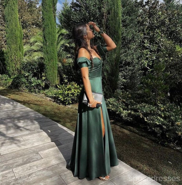 Popular Green A-line Off Shoulder Side Slit Maxi Long Party Prom Dresses,Evening Dress,13433