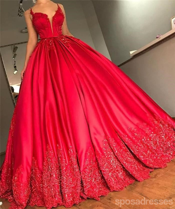 Sin Tirantes de Espagueti V Cuello Rojo Una línea de Noche Largos vestidos de fiesta, Vestidos 17639