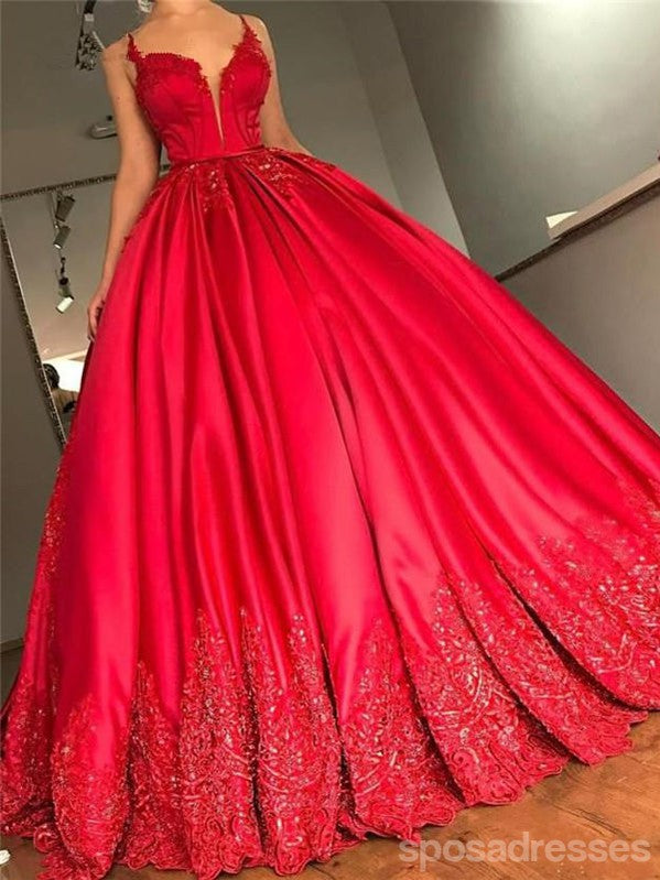 Sin Tirantes de Espagueti V Cuello Rojo Una línea de Noche Largos vestidos de fiesta, Vestidos 17639