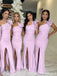 Elegant Mermaid One Shoulder Side Slit Maxi Long Bridesmaid Dresses For Wedding Party,WG1811