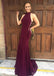 Sexy Burgundy Mermaid Halter Long Party Prom Dresses,Evening Dress,13355