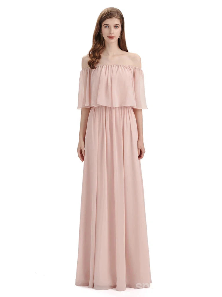 Light Blush Pink Chiffon Cheap Long Bridesmaid Robes en ligne, WG293