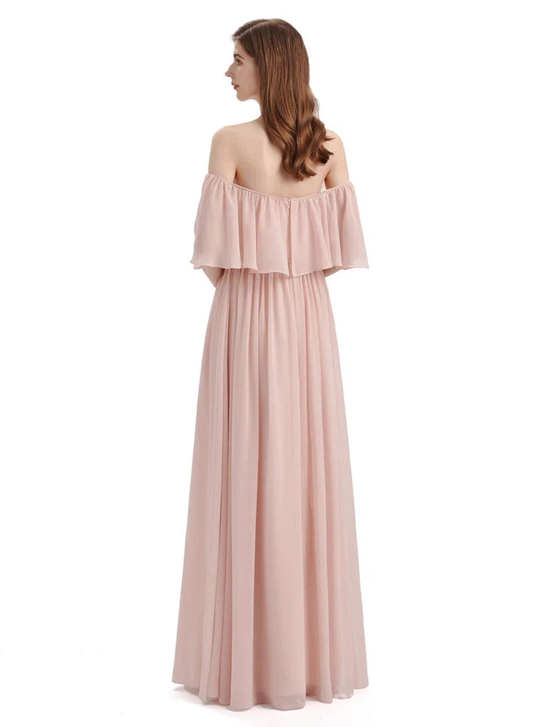 Hellblush Rosa Chiffon billig lange Brautjungfernkleider online, WG293