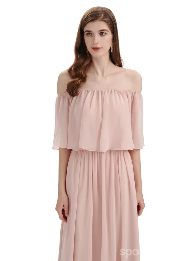 Hellblush Rosa Chiffon billig lange Brautjungfernkleider online, WG293