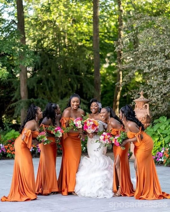 Sexy Mermaid Off Shoulder Burnt Orange Maxi Long Bridesmaid Dresses For Wedding Party,WG1813