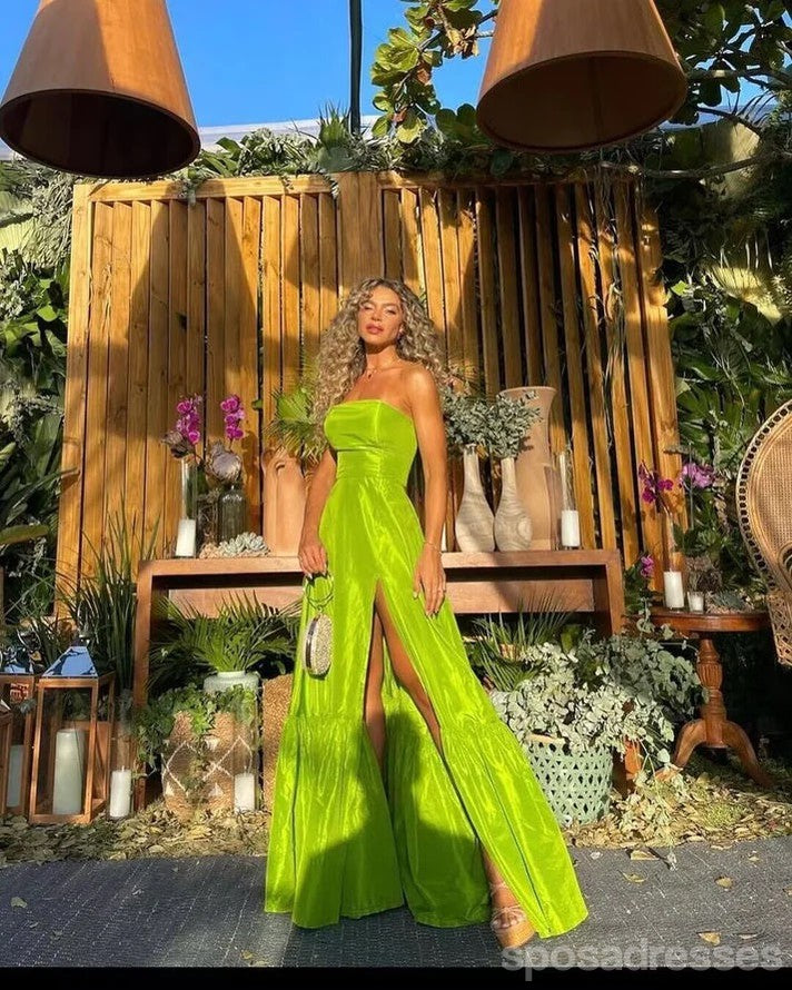 Popular Lime Green Strapless Side Slit Maxi Long Party Prom Dresses,Evening Dress,13420