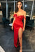 Sexy Red Sheath Off Shoulder Side Slit Maxi Long Party Prom Dresses Online,13334