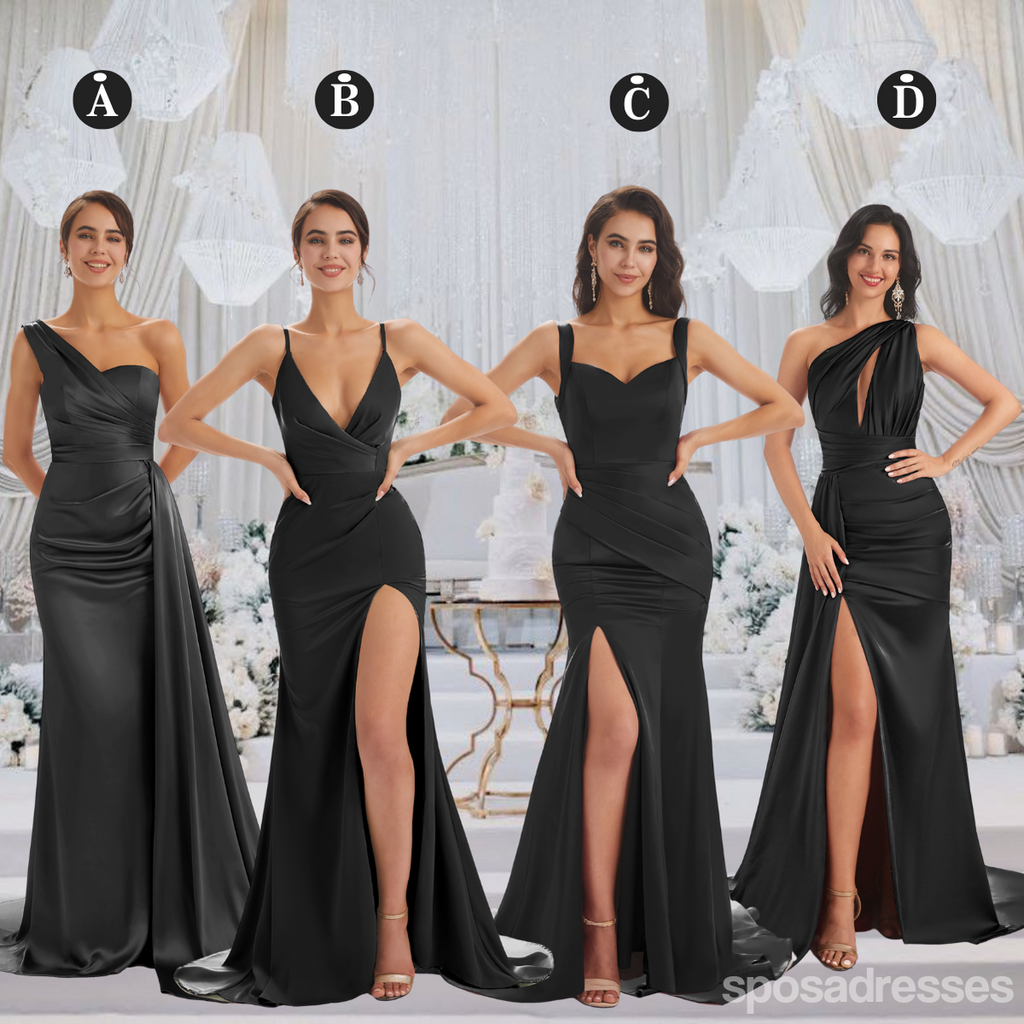 Mismatched Black Mermaid Maxi Long Bridesmaid Dresses,Party Dress, WG1884