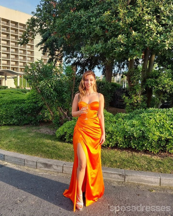 Sexy Orange Mermaid Sweetheart Side Slit Long Party Prom Dresses,Evening Dress,13370