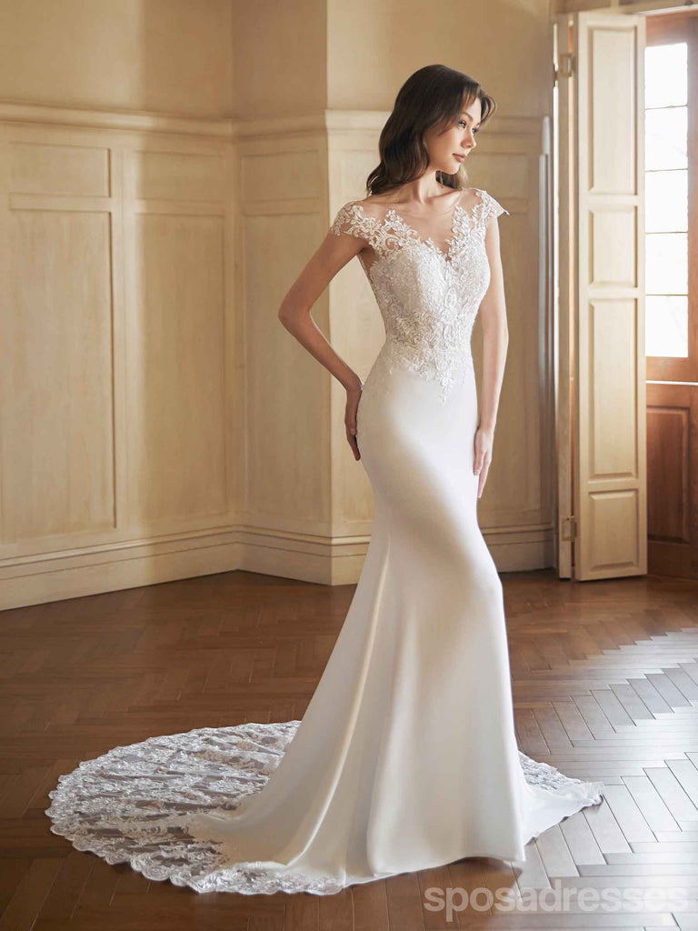 Sexy Mermaid Illusion Jewel Handmade Lace Wedding Dresses,WD809