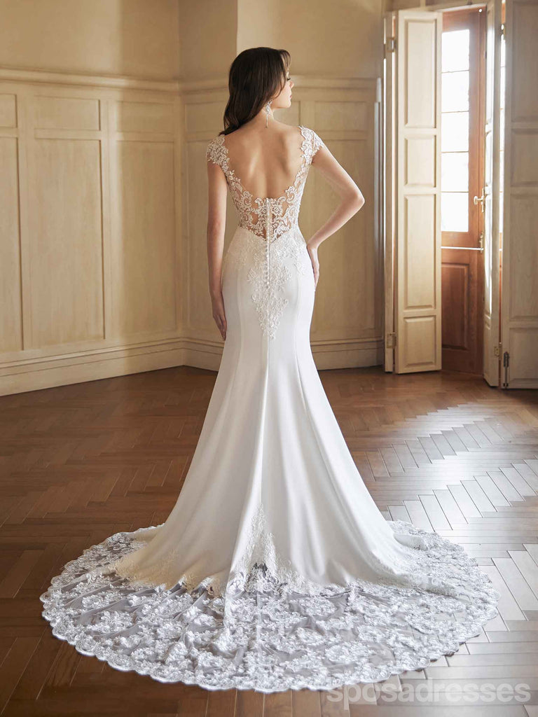 Sexy Mermaid Illusion Jewel Handmade Lace Wedding Dresses,WD809