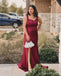 Sexy Burgundy Mermaid Side Slit Maxi Long Bridesmaid Dresses For Wedding,WG1772