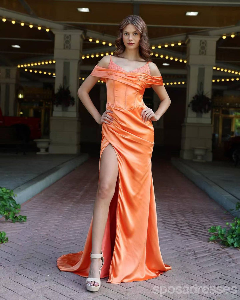 Sexy Orange Mermaid Side Slit Maxi Long Party Prom Dresses,Evening Gowns,13578