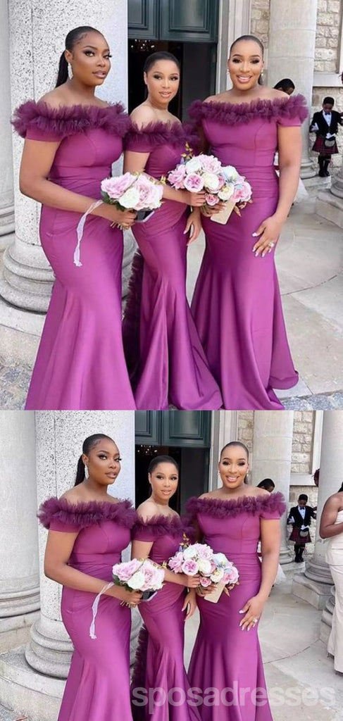 Sexy Purple Mermaid Off Shoulder Maxi Long Bridesmaid Dresses For Wedding Party,WG1807