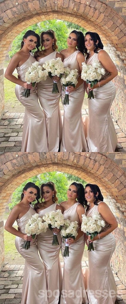 Sexy Champagne Mermaid One Shoulder Maxi Long Bridesmaid Dresses,WG1717