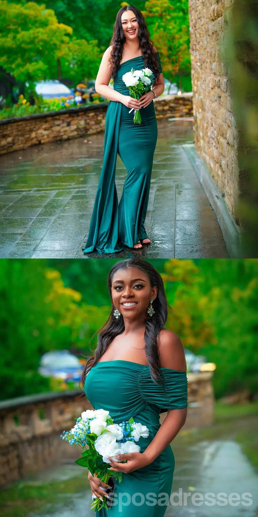 Sexy Green Mermaid One Shoulder Maxi Long Bridesmaid Dresses Online,WG1797