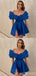 Sexy Blue A-line Off Shoulder Mini Short Prom Homecoming Dresses,CM989