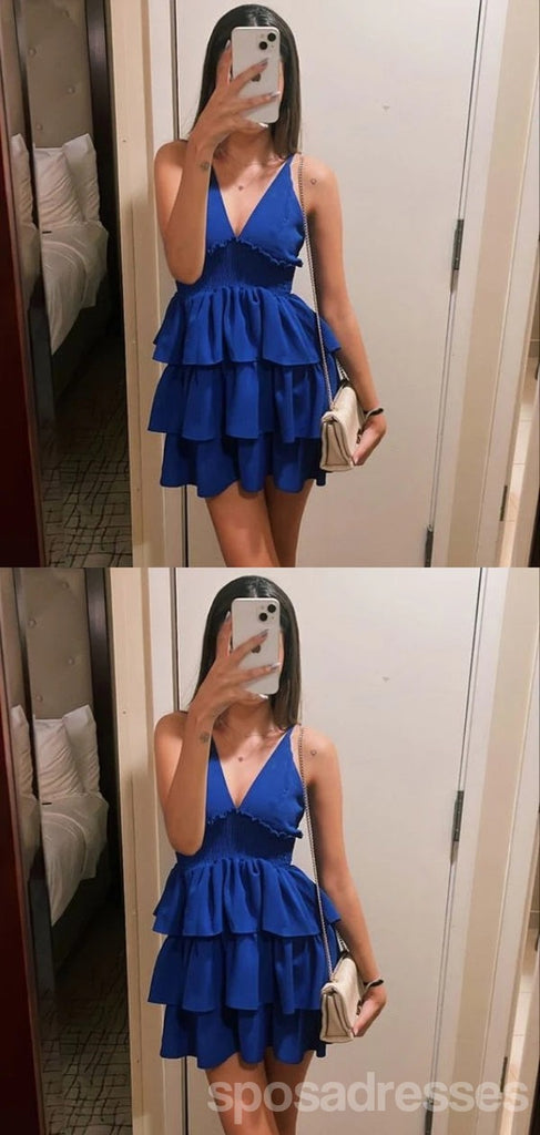 Sexy Blue A-line Spaghetti Straps V-neck Mini Short Prom Homecoming Dresses,CM986