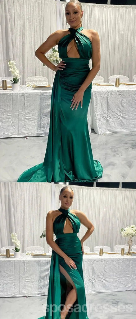 Sexy Green Mermaid Halter Side Slit Long Party Prom Dresses,Evening Dress,13458