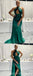 Sexy Green Mermaid Halter Side Slit Long Party Prom Dresses,Evening Dress,13458