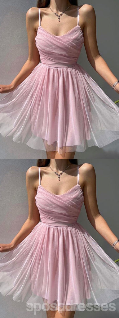 Simple Pink A-line Spaghetti Straps Short Homecoming Dresses,Short Prom Dresses,CM962