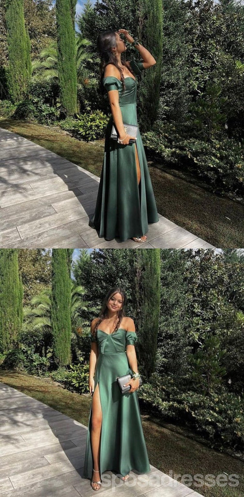 Popular Green A-line Off Shoulder Side Slit Maxi Long Party Prom Dresses,Evening Dress,13433