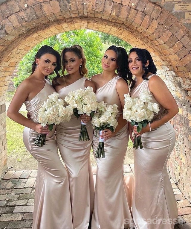 Sexy Champagne Mermaid One Shoulder Maxi Long Bridesmaid Dresses,WG1717