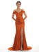 Mismatched Burnt Orange Mermaid High Slit Cheap Long Bridesmaid Dresses,WG1347