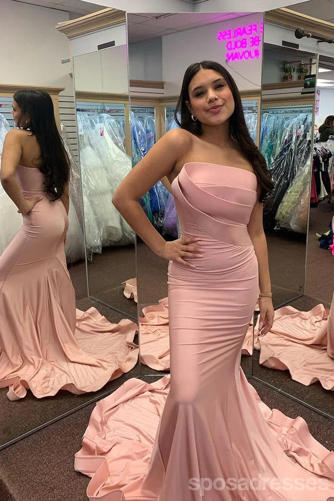 Popular Pink Mermaid Strapless Maxi Long Party Prom Dresses,Evening Dress,13402