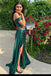 Sexy Green Mermaid Off Shoulder Side Slit Maxi Long Party Prom Dresses,13331