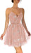 V Neck Dusty Pink Tulle Beaded Short Homecoming Dresses Online, Robes de bal courtes pas chères, CM845