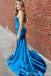 Sexy Blue Mermaid Side Slit Maxi Long Party Prom Dresses,Evening Dress,13406