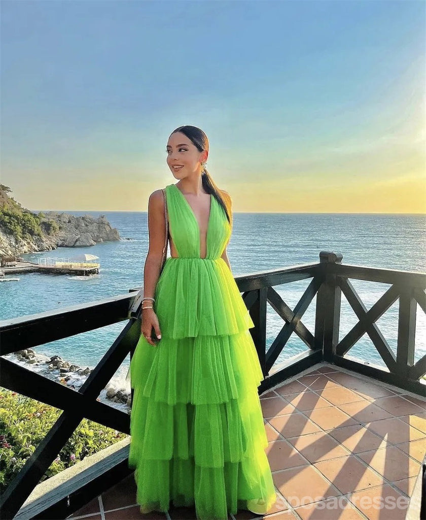 Sexy Green A-line V-neck Maxi Long Party Prom Dresses,Evening Dress,13411