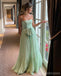 Elegant Green A-line Spaghetti Straps Maxi Long Party Prom Dresses,Evening Dress,13484