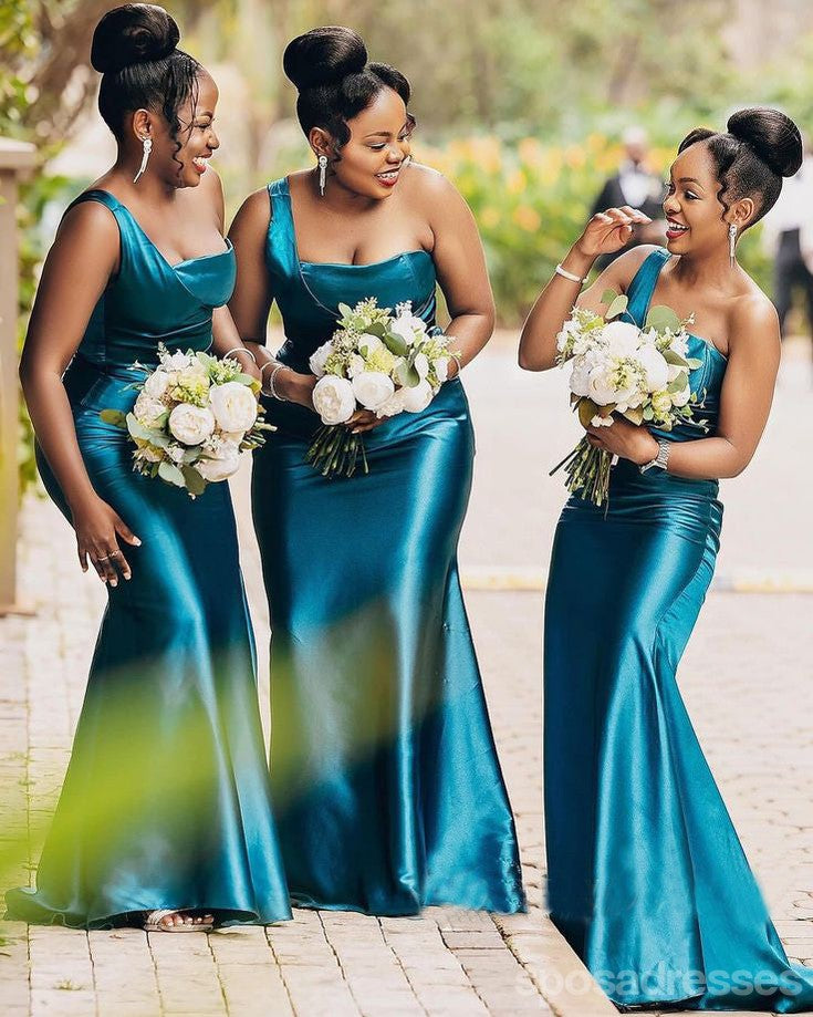 Sexy Blue Mermaid One Shoulder Maxi Long Bridesmaid Dresses For Wedding,WG1777