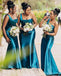 Sexy Blue Mermaid One Shoulder Maxi Long Bridesmaid Dresses For Wedding,WG1777