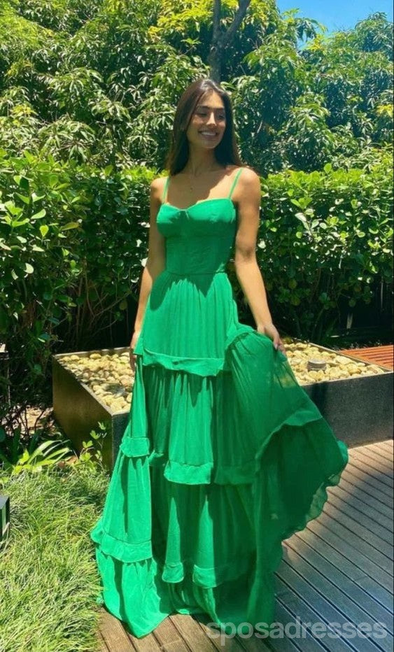 Sexy Green A-line Spaghetti Straps Maxi Long Party Prom Dresses,Evening Dress,13441