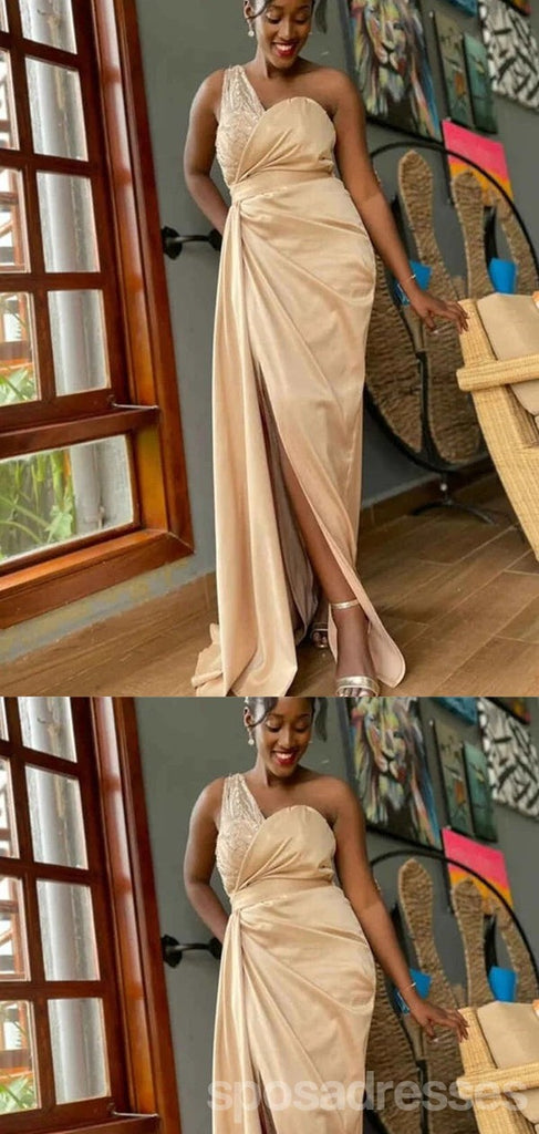 Sexy Champagne Mermaid One Shoulder Maxi Long Bridesmaid Dresses For Wedding Party,WG1855