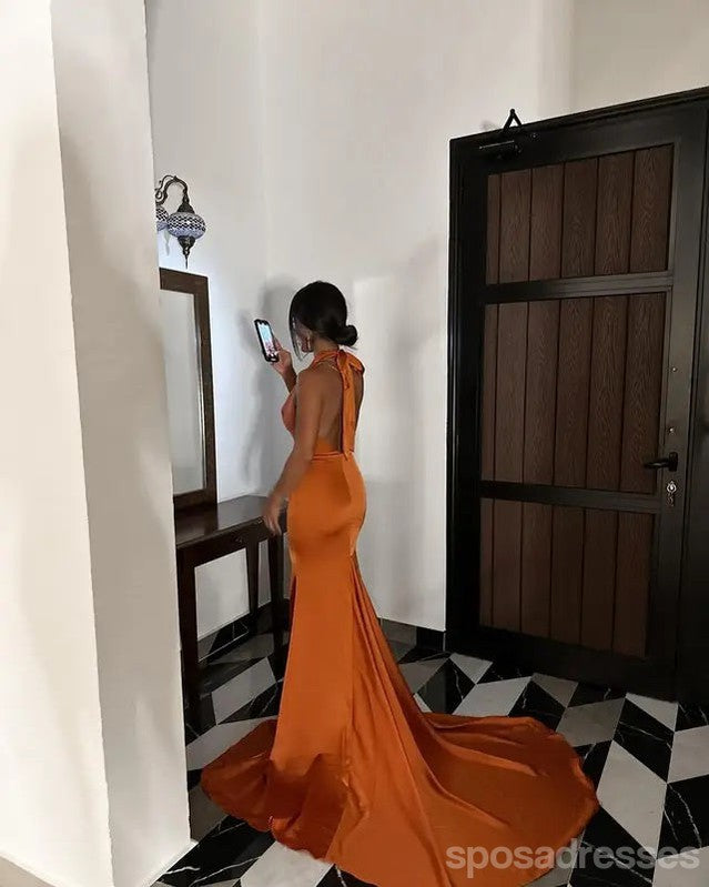 Sexy Mermaid Burnt Orange Halter Maxi Long Party Prom Dresses,Evening Dress,13509