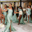 Mint Green Mermaid One Shoulder Side Slit Maxi Long Bridesmaid Dresses,WG1703