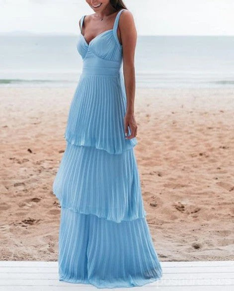 Elegant A-line V-neck Blue Maxi Long Party Prom Dresses Online,13341