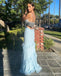 Sexy Blue Mermaid Spaghetti Straps V-neck Maxi Long Party Prom Dresses,Evening Dress,13483