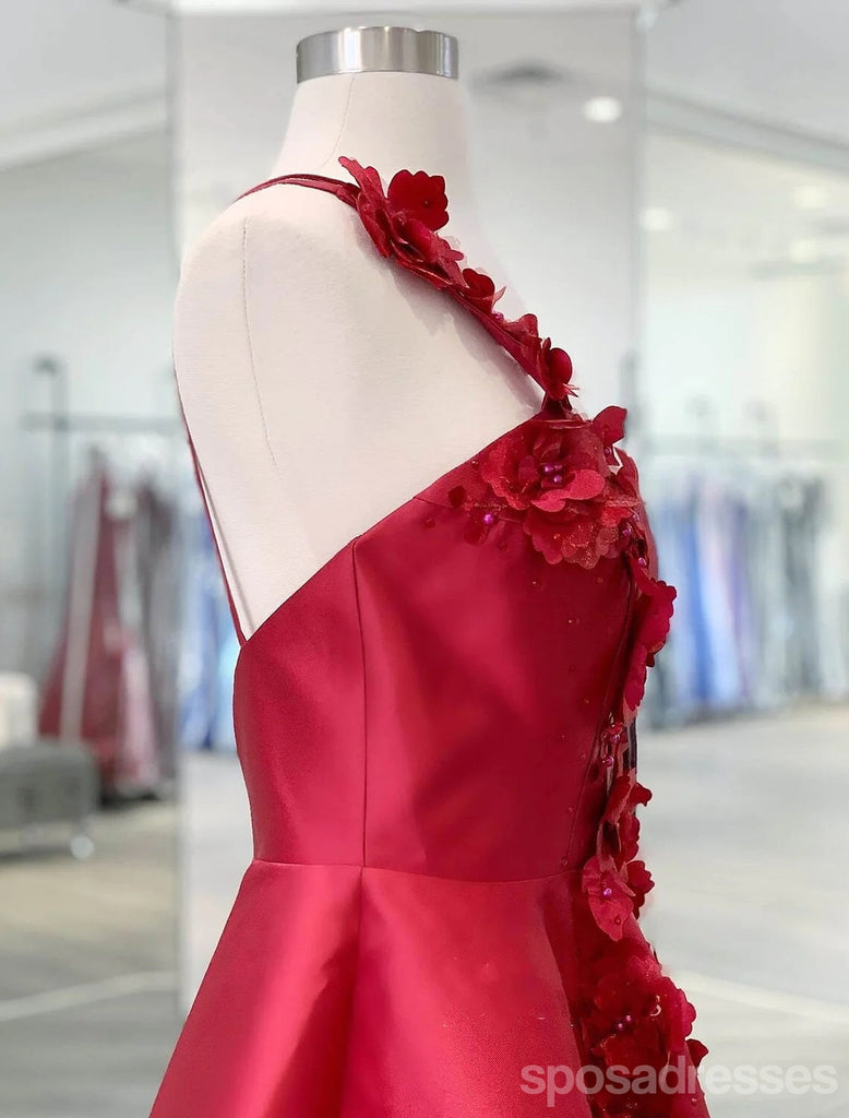 Red A-line Floral One Shoulder Short Homecoming Dresses,Short Prom Dresses,CM959