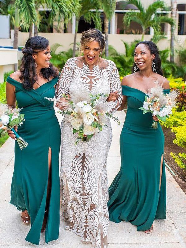 Green Mermaid Off Shoulder Maxi Long Bridesmaid Dresses For Wedding,WG1762