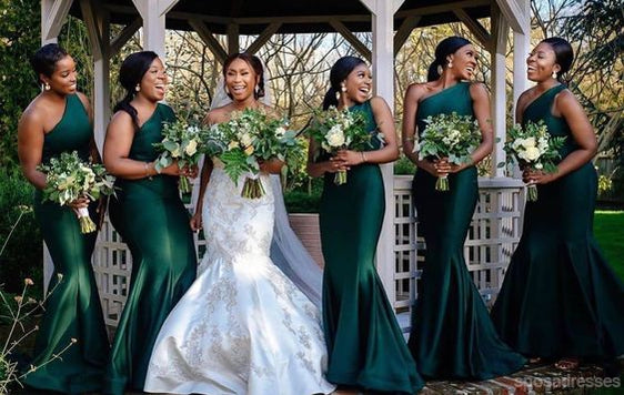 Sexy Green Mermaid One Shoulder Maxi Long Wedding Guest Bridesmaid Dresses,WG1752