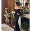 Sexy Black Mermaid Off Shoulder Long Sleeves Wedding Guest Bridesmaid Dresses,WG1725