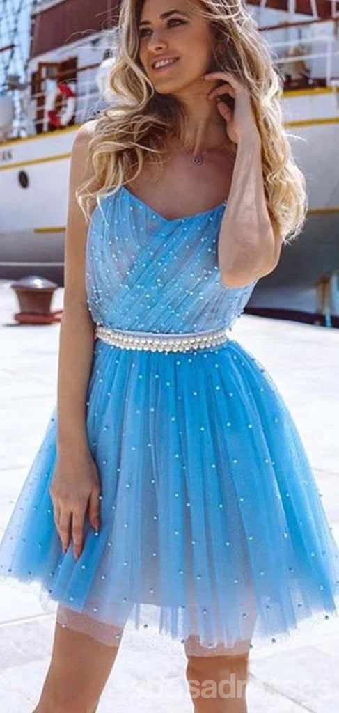 Blue A-line Spaghetti Straps Short Homecoming Dresses,Short Prom Dresses,CM958