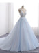 Pale Blue V Neckline A line Tulle Lace Beaded Evening Prom Dresses, Popular Sweet 16 Party Prom Dresses, Custom Long Prom Dresses, Cheap Formal Prom Dresses, 17171